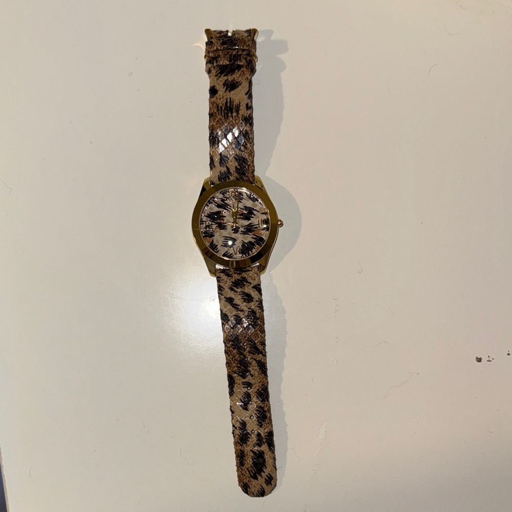 Betsey Johnson Leopard Print Watch with Gold Details